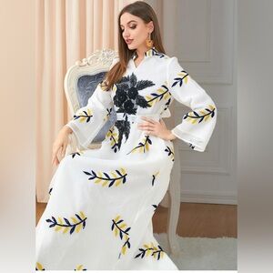 Womens Muslim Abaya Dress Caftan Embroidered Maxi Dress